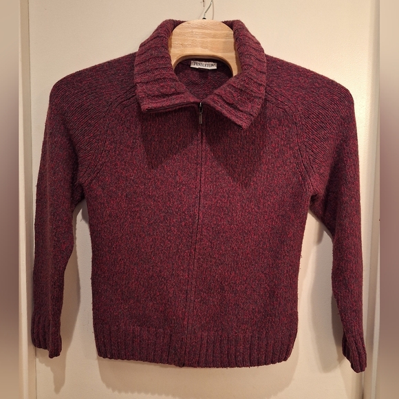 Pendleton Women's Large Wool Blend Full Zip Sweater Red With Speckled Gray - Picture 3 of 6